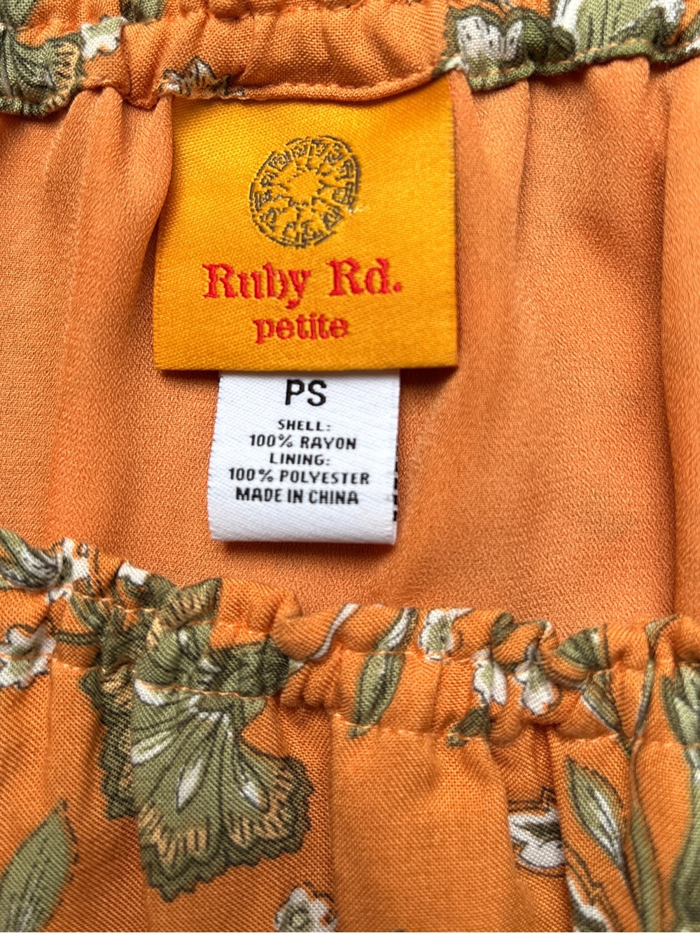 Ruby Rd. Orange Green Floral Peasant Dress SP Boho Fall Garden Party Granola